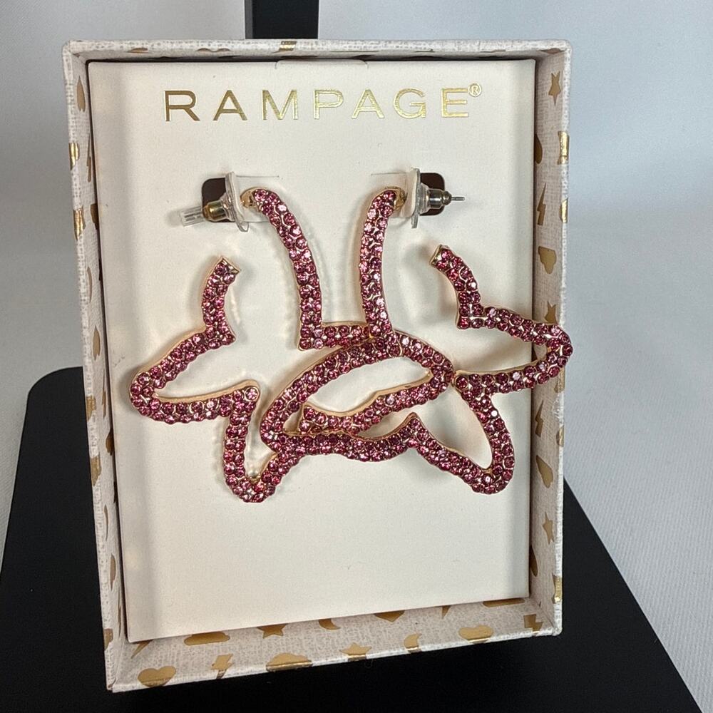 Y2K Butterfly Earrings Rampage Pink Rhinestone Large Hoop Glam Statement Piece